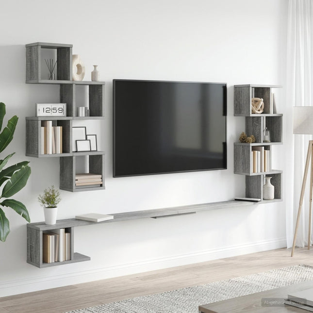 Væghængt TV-hylde Grå Sonoma 180 x 15 x 94 cm Konstrueret træ