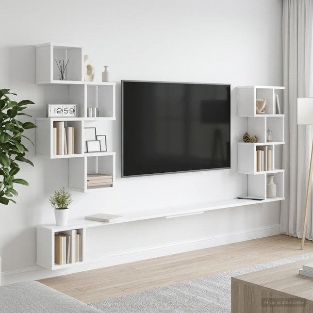 Væghængt TV-hylde Hvid 200 x 15 x 94 cm Konstrueret træ