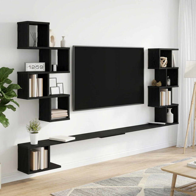 Væghængt TV-hylde Sort eg 200 x 15 x 94 cm Konstrueret træ