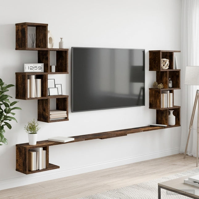 Væghængt TV-hylde Røget eg 200 x 15 x 94 cm Konstrueret træ