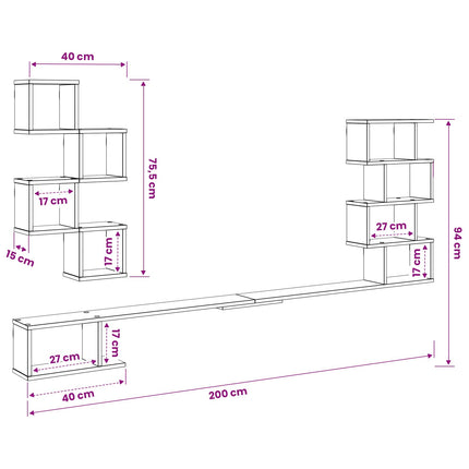 Væghængt TV-hylde Røget eg 200 x 15 x 94 cm Konstrueret træ