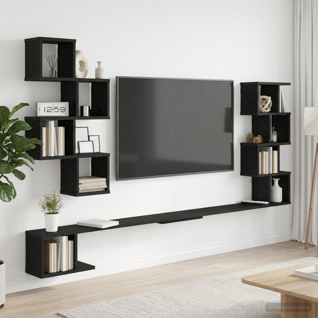 Væghængt TV-hylde Sort eg 160 x 15 x 94 cm Konstrueret træ