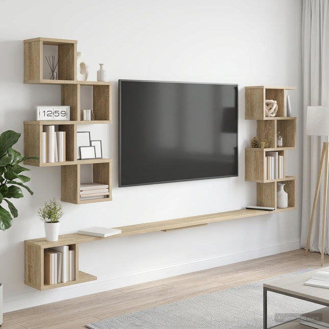 Væghængt TV-hylde Sonoma-eg 160 x 15 x 94 cm Konstrueret træ
