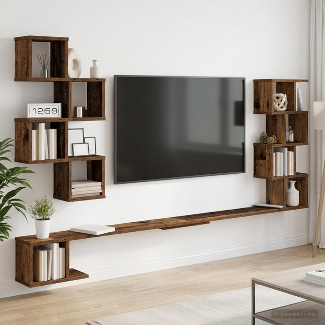 Væghængt TV-hylde Gammelt træ 160 x 15 x 94 cm Konstrueret træ
