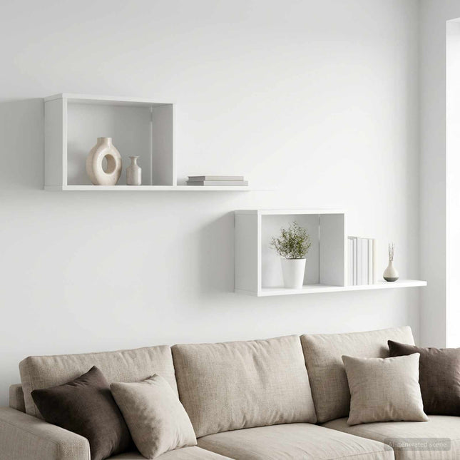 Svævehylder 2 stk. Hvid 80 x 15 x 30 cm Konstrueret træ