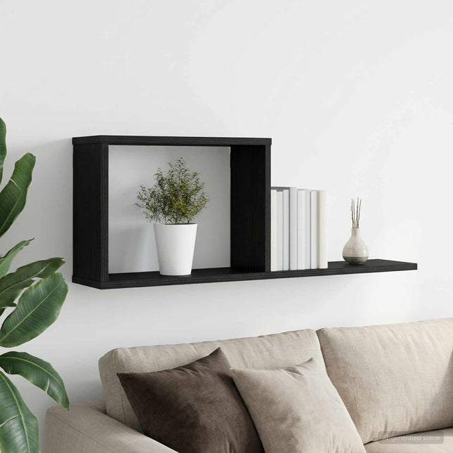 Svævehylder Sort eg 80 x 15 x 30 cm Konstrueret træ
