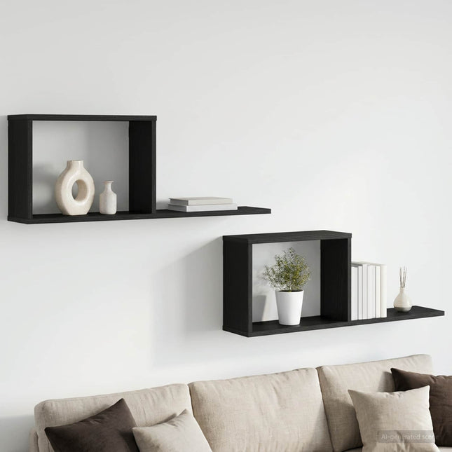 Svævehylder 2 stk. Sort eg 80 x 15 x 30 cm Konstrueret træ