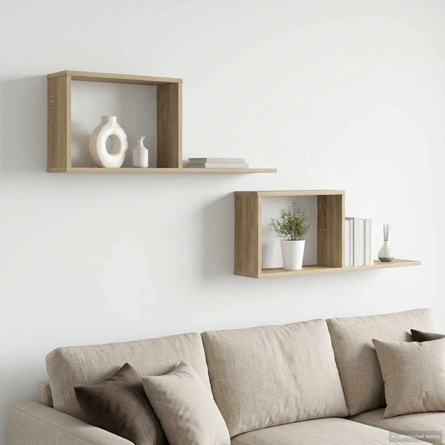Svævehylder 2 stk. Sonoma-eg 80 x 15 x 30 cm Konstrueret træ