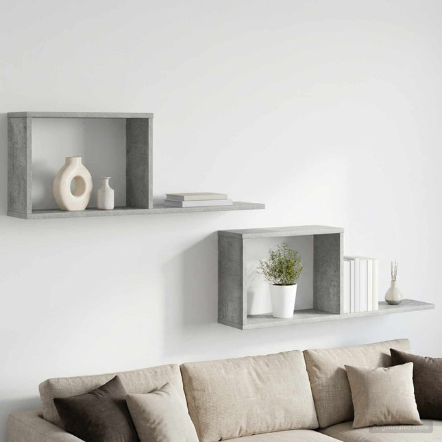 Svævehylder 2 stk. Betongrå 80 x 15 x 30 cm Konstrueret træ