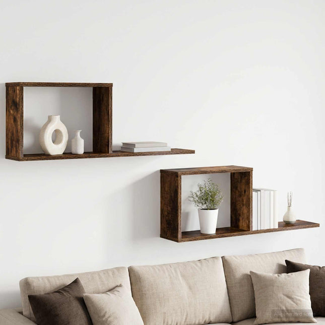 Svævehylder 2 stk. Røget eg 80 x 15 x 30 cm Konstrueret træ