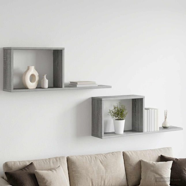 Svævehylder 2 stk. Grå Sonoma 80 x 15 x 30 cm Konstrueret træ