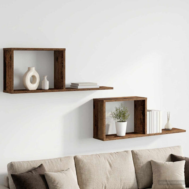Svævehylder 2 stk. Gammelt træ 80 x 15 x 30 cm Konstrueret træ