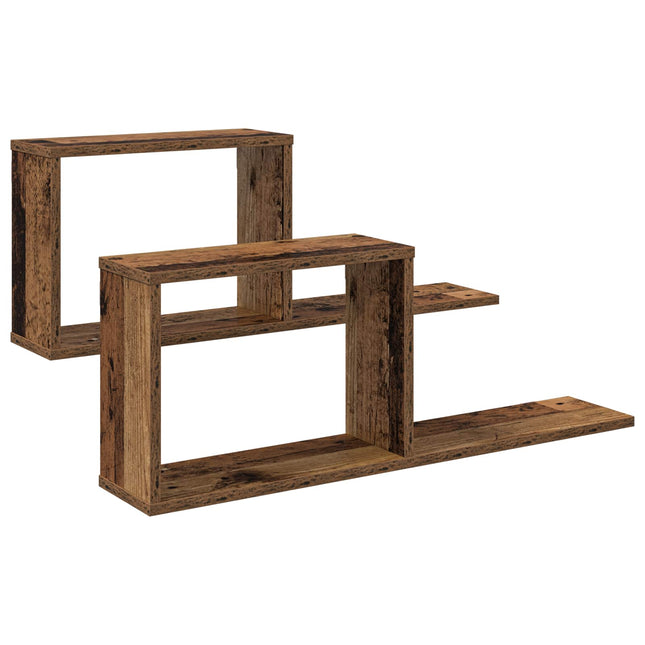 Svævehylder 2 stk. Gammelt træ 80 x 15 x 30 cm Konstrueret træ