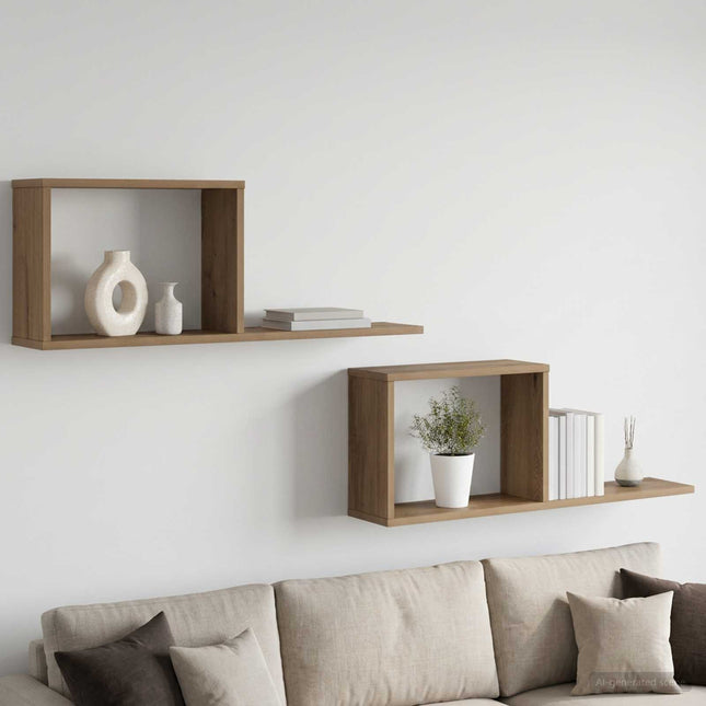 Svævehylder 2 stk. Artisan-eg 80 x 15 x 30 cm Konstrueret træ