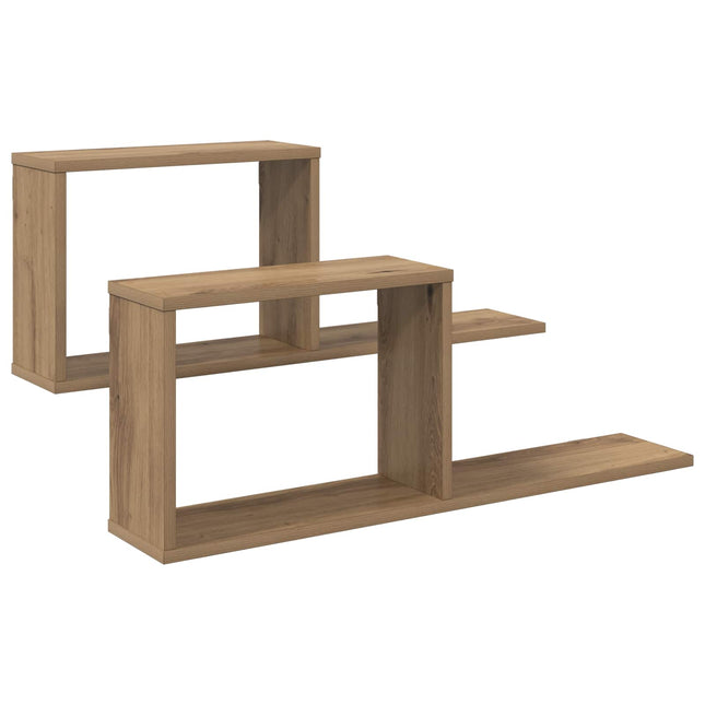 Svævehylder 2 stk. Artisan-eg 80 x 15 x 30 cm Konstrueret træ