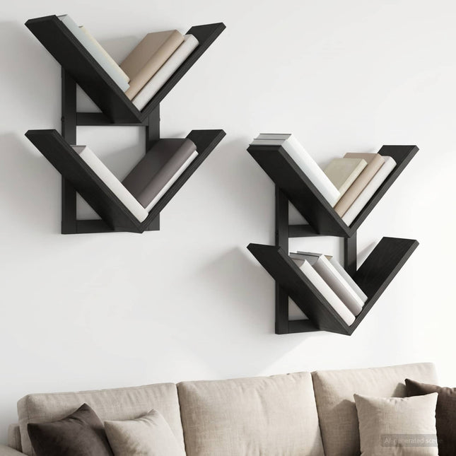 Væghængt Flydende Hylde 2 stk. Sort eg 43 x 15 x 47 cm