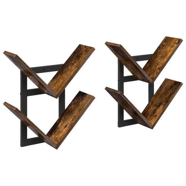 Væghængt Flydende Hylde 2 stk. Røget eg 43 x 15 x 47 cm