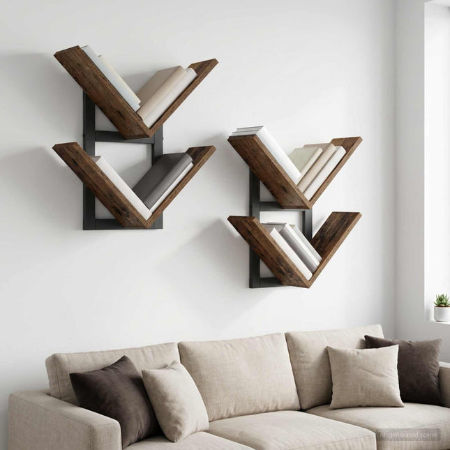 Væghængt Flydende Hylde 2 stk. Gammelt træ 43 x 15 x 47 cm