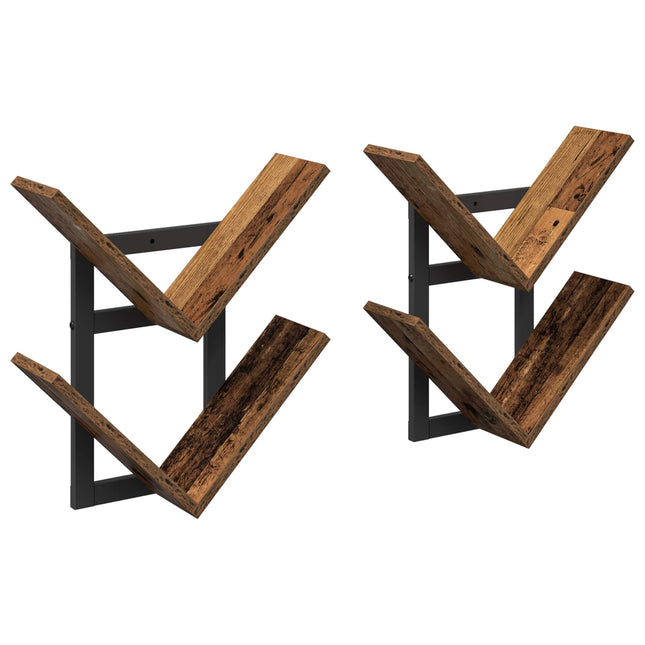 Væghængt Flydende Hylde 2 stk. Gammelt træ 43 x 15 x 47 cm