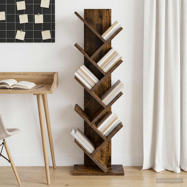 Træ Bogreol 6-Skabs 30 x 18 x 100 cm Konstrueret træ Røget eg