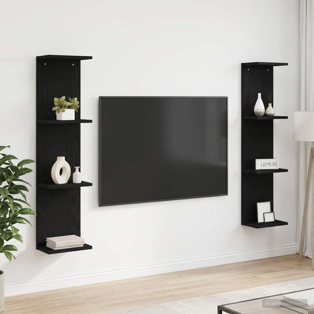 Væghylde 2 stk. Sort eg 25 x 15 x 100 cm Konstrueret træ