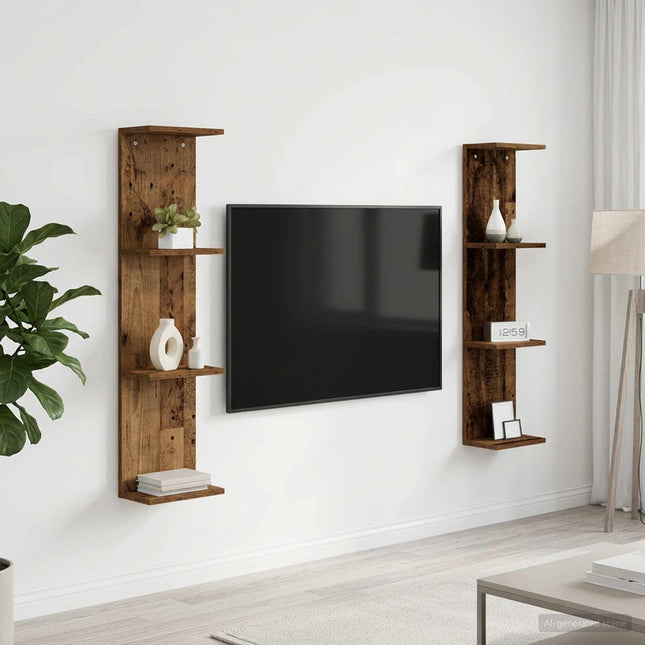 Væghylde 2 stk. Gammelt træ 25 x 15 x 100 cm Konstrueret træ