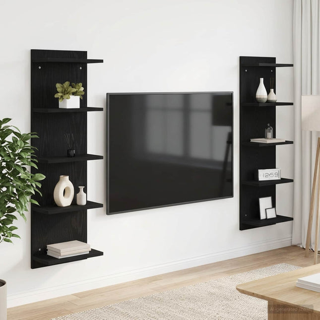 Væghylde 2 stk. Sort eg 30 x 15 x 100 cm Konstrueret træ