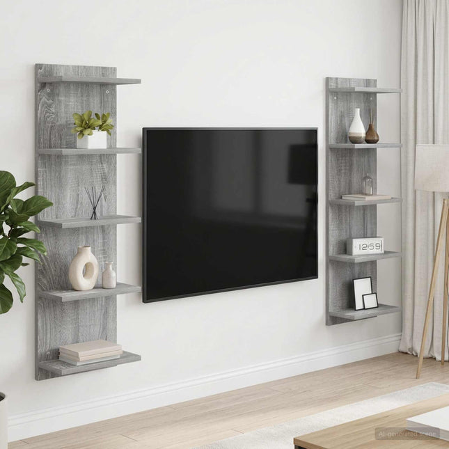 Væghylde 2 stk. Grå Sonoma 30 x 15 x 100 cm Konstrueret træ