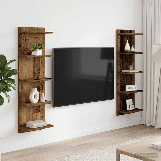 Væghylde 2 stk. Gammelt træ 30 x 15 x 100 cm Konstrueret træ
