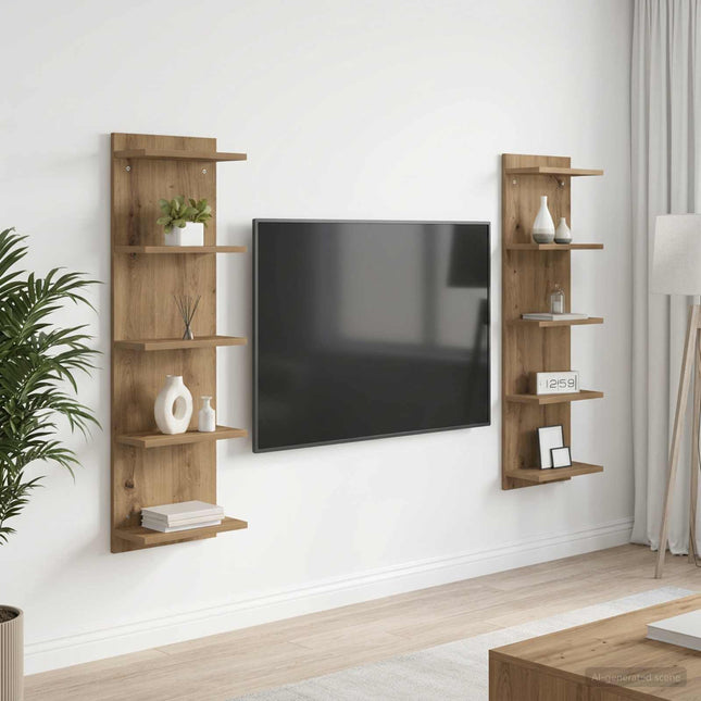 Væghylde 2 stk. Artisan-eg 30 x 15 x 100 cm Konstrueret træ