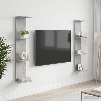 Væghylde 2 stk. Betongrå 22 x 15 x 100 cm Konstrueret træ