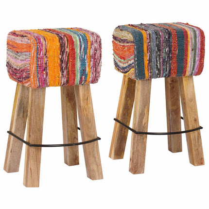 Barstol 2 stk. Flerfarvet 44 x 33 x 74 cm Ægte Læder