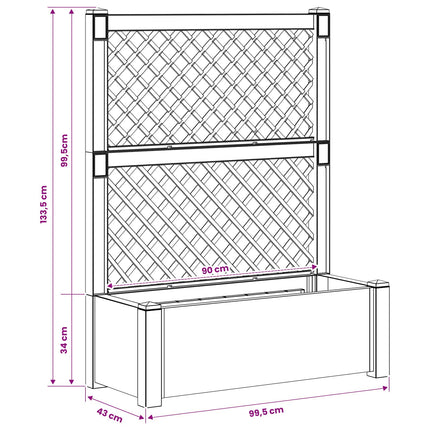 Stor blomsterkasse med espalier Antracit 99,5 x 43 x 133,5 cm