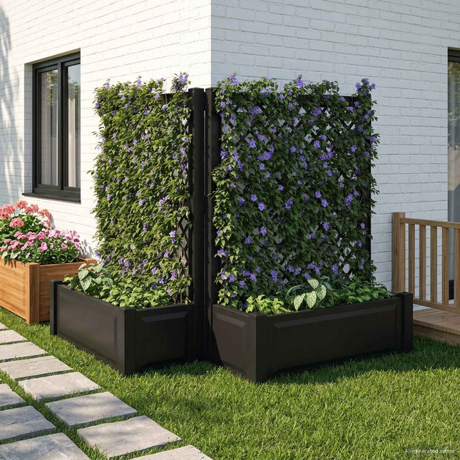 Stor blomsterkasse med espalier 2 stk. PP Antracit