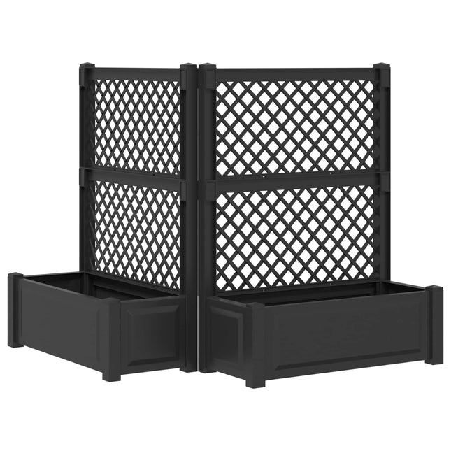 Stor blomsterkasse med espalier 2 stk. PP Antracit