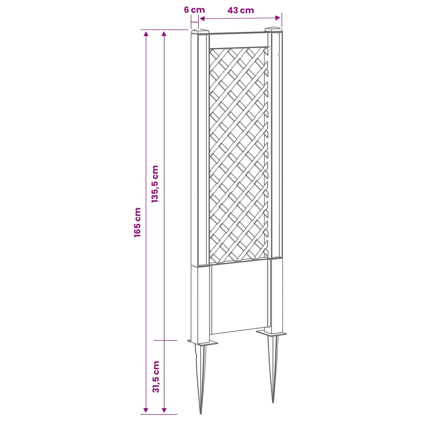 Trellis med Spids Grå 43 x 6 x 165 cm PP