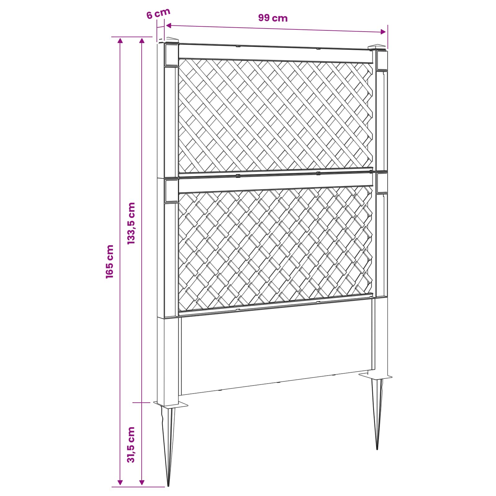Trellis med Spids Hvid 99 x 6 x 165 cm PP