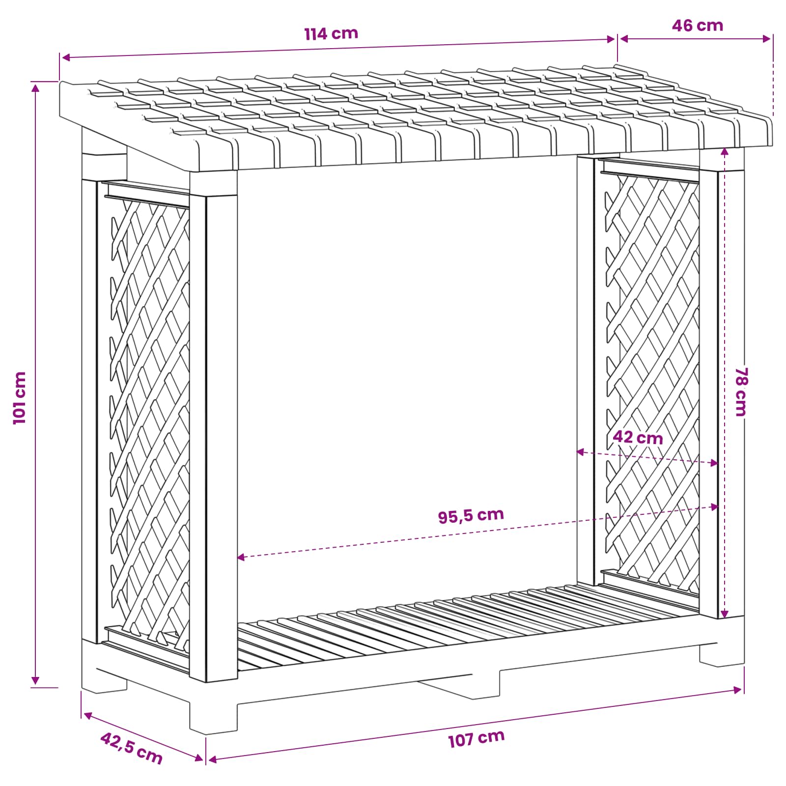 Brændeholder Antracit 114 x 46 x 101 cm PP