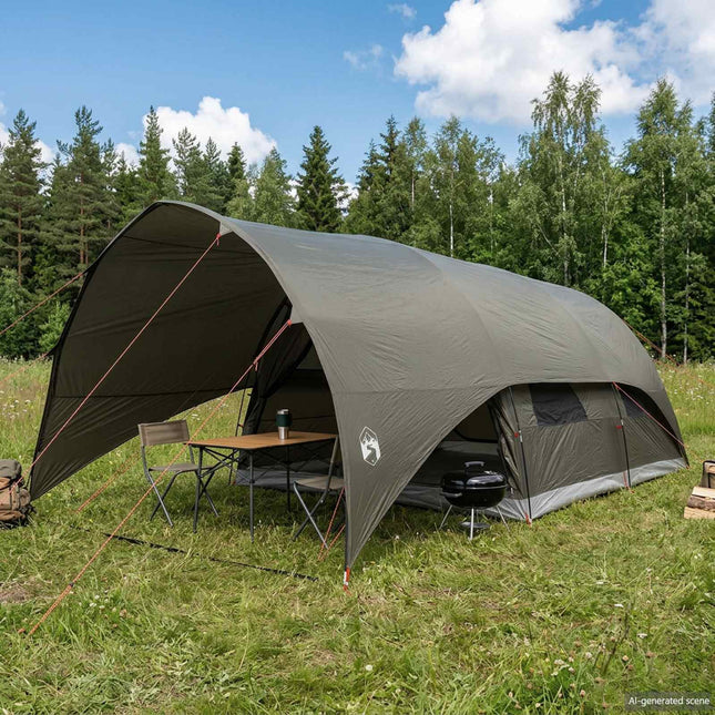 Tunnel telt med vandtæt regnflap 10 personer Army Grøn