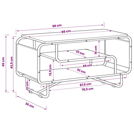 TV-bord 98 x 36 x 45 cm Sort eg Konstrueret træ