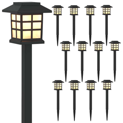 Udendørs sollys med jordspyd 12 pcs Varm hvid 38,5 cm PP