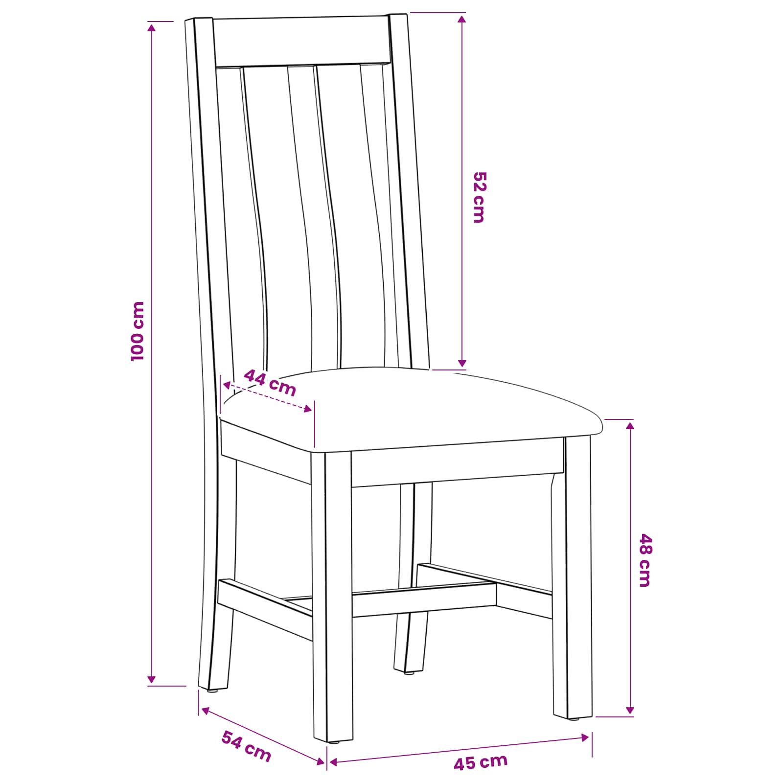 Spisestuestol 2 pcs Massivt Eg Træ Sort 45 x 54 x 100 cm