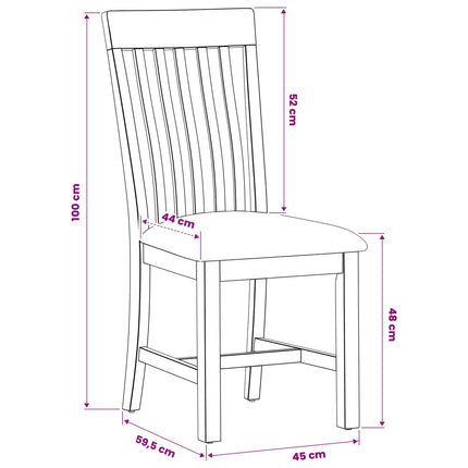 Spisestuestol 2 stk. Massivt Eg Træ Sort 45 x 59,5 x 100 cm