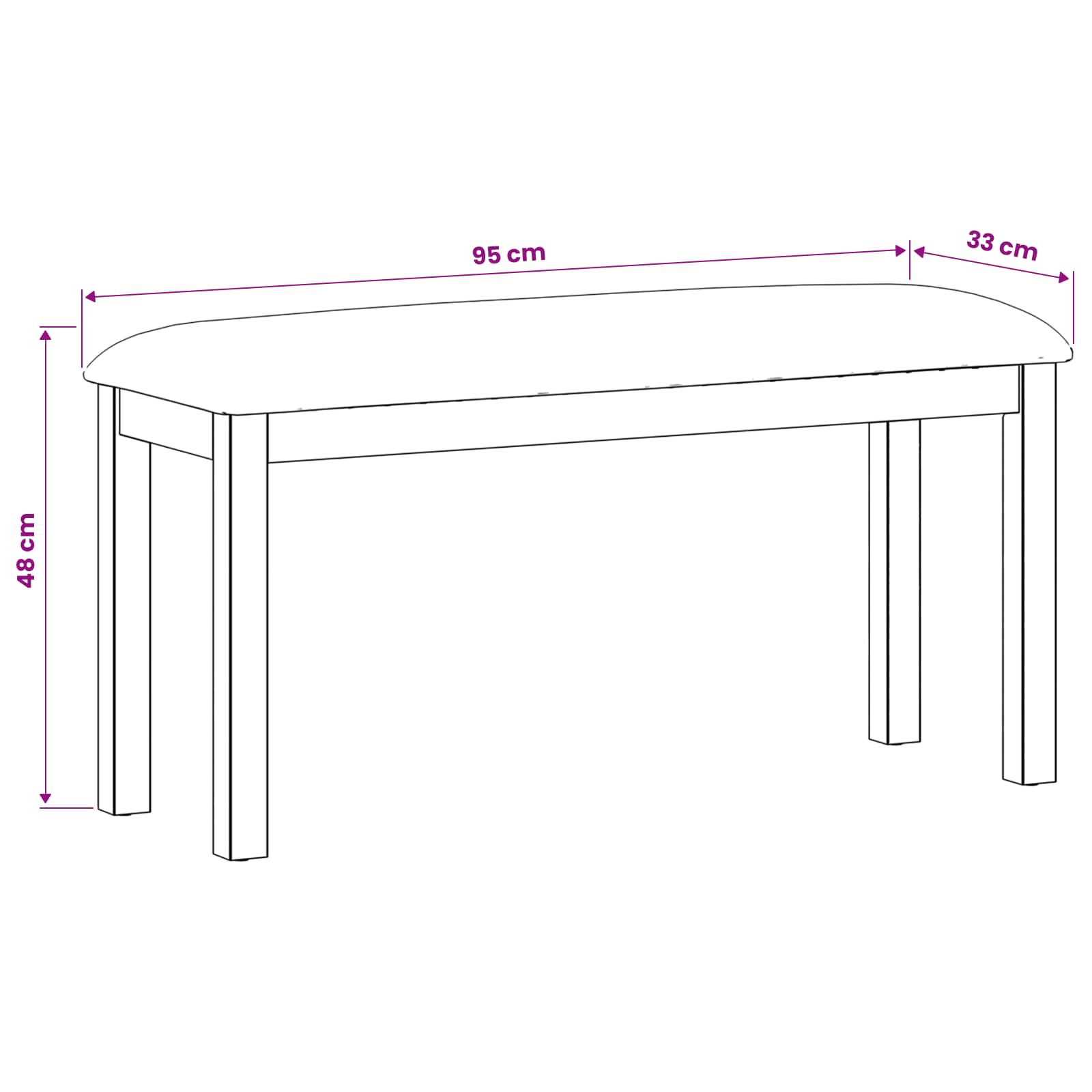 Spisebænk 95 x 32 x 45 cm Massivt Eg Træ Sort