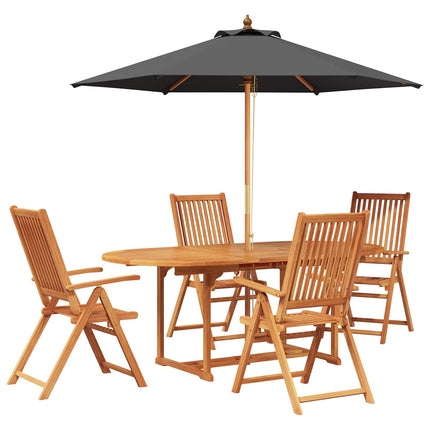 Udendørs spisebordssæt med parasol 6 stk.