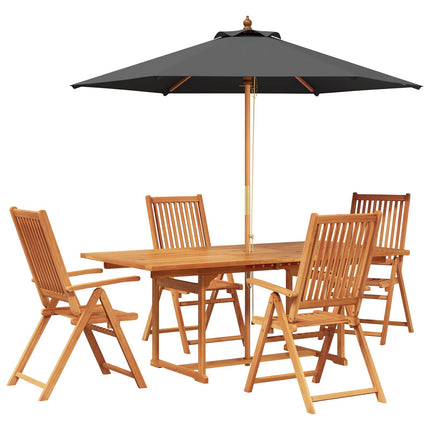 Udendørs spisebordssæt med parasol 6 stk.
