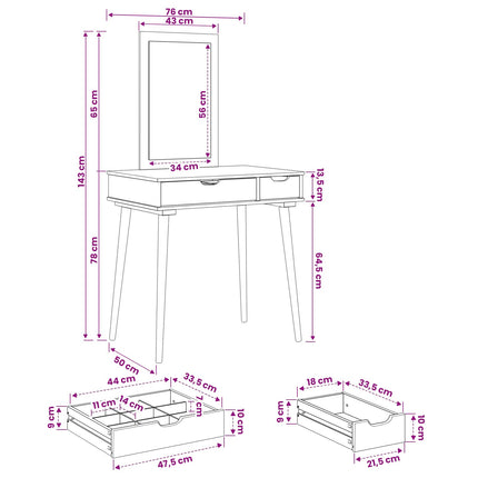 Makeupbord Sæt FAUSKE 2 pcs Hvid 76 x 50 x 143 cm