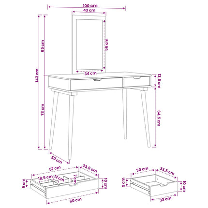 Makeupbord Sæt FAUSKE 2 pcs Hvid 100 x 50 x 143 cm