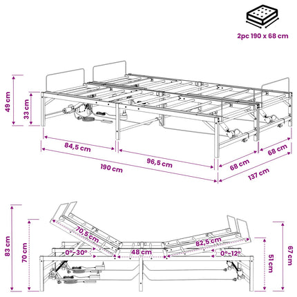 Elektrisk Justerbar Sengetramme Sort 137 x 190 cm Stål