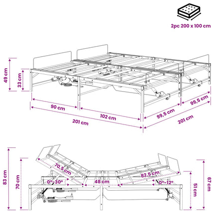 Elektrisk Justerbar Sengetramme Sort 200 x 200 cm Stål